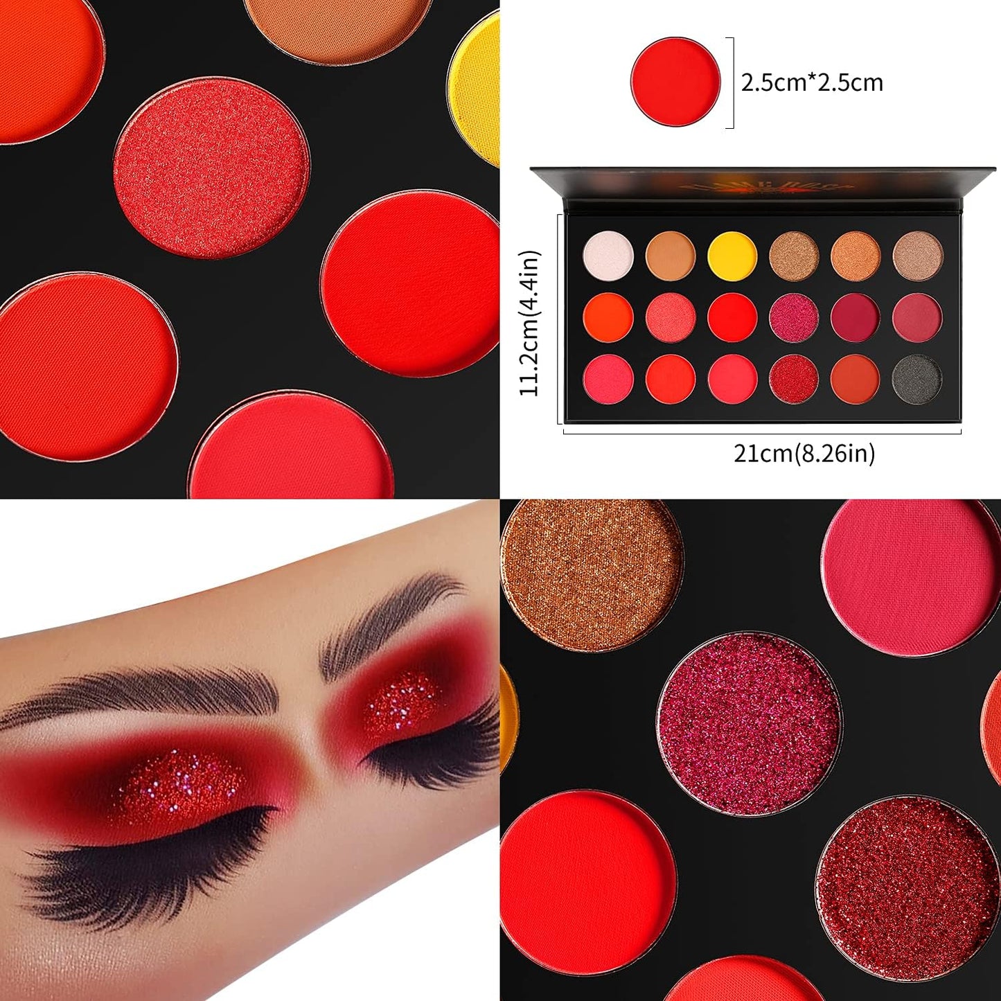 Palette De Fard À Paupières Rouge Hautement Pigmentée, Longue Durée Red Eye Shadow Palette Maquillage Halloween 18 Couleur,Brun Noir Jaune Coucher De Soleil Chaud Automne Nuances Pour Les Yeux