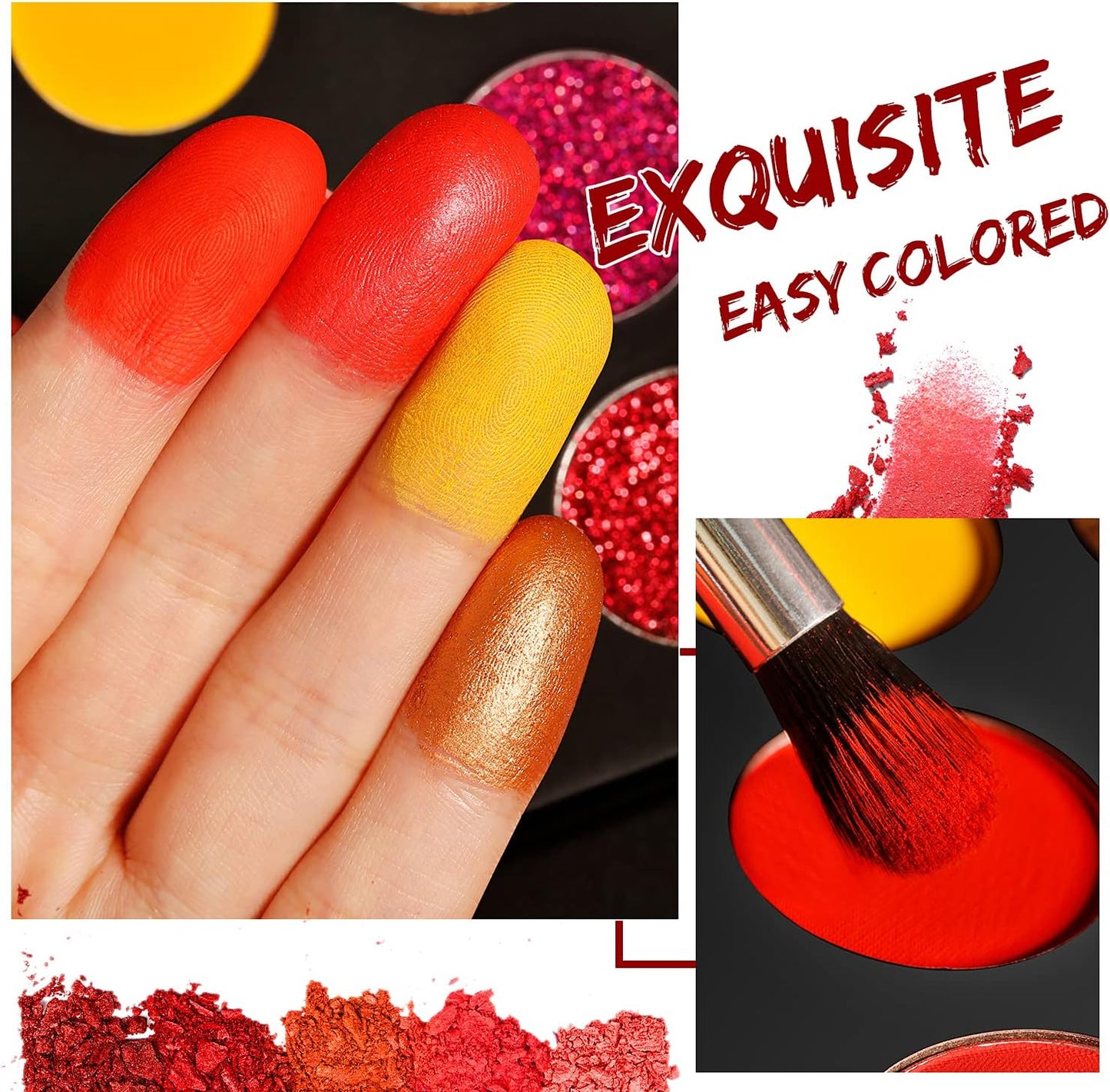 Palette De Fard À Paupières Rouge Hautement Pigmentée, Longue Durée Red Eye Shadow Palette Maquillage Halloween 18 Couleur,Brun Noir Jaune Coucher De Soleil Chaud Automne Nuances Pour Les Yeux