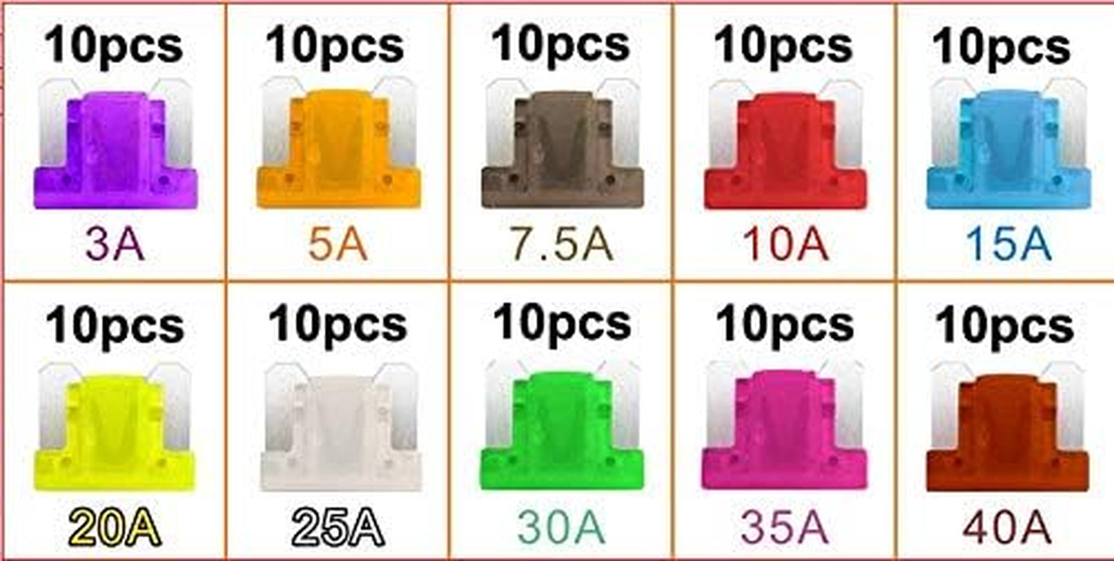 100 PCS 12V-24V Basse Profil Fusibles Mécaniques De Voiture Pour Véhicule Auto Moto Bateau Camion, Assortiment Voiture Fusible À Lame Small, 3A 5A 7.5A 10A 15A 20A 25A 30A 35A 40A